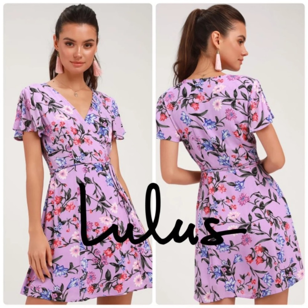 NWT Lulus Purple Lilac Floral Wrap Dress XL